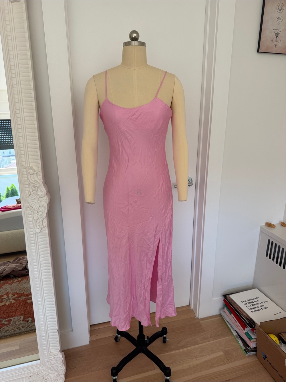 Zara Pink Slip Midi Dress with Side Slit